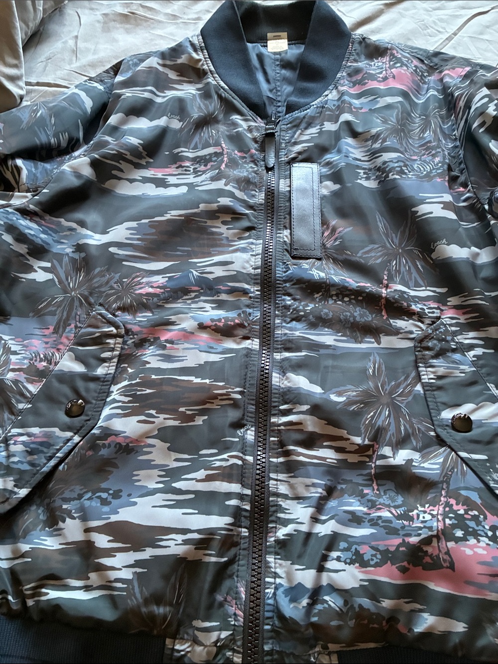 Coach Men's Floral Camo Bomber Jacket - Black & Pink Accents